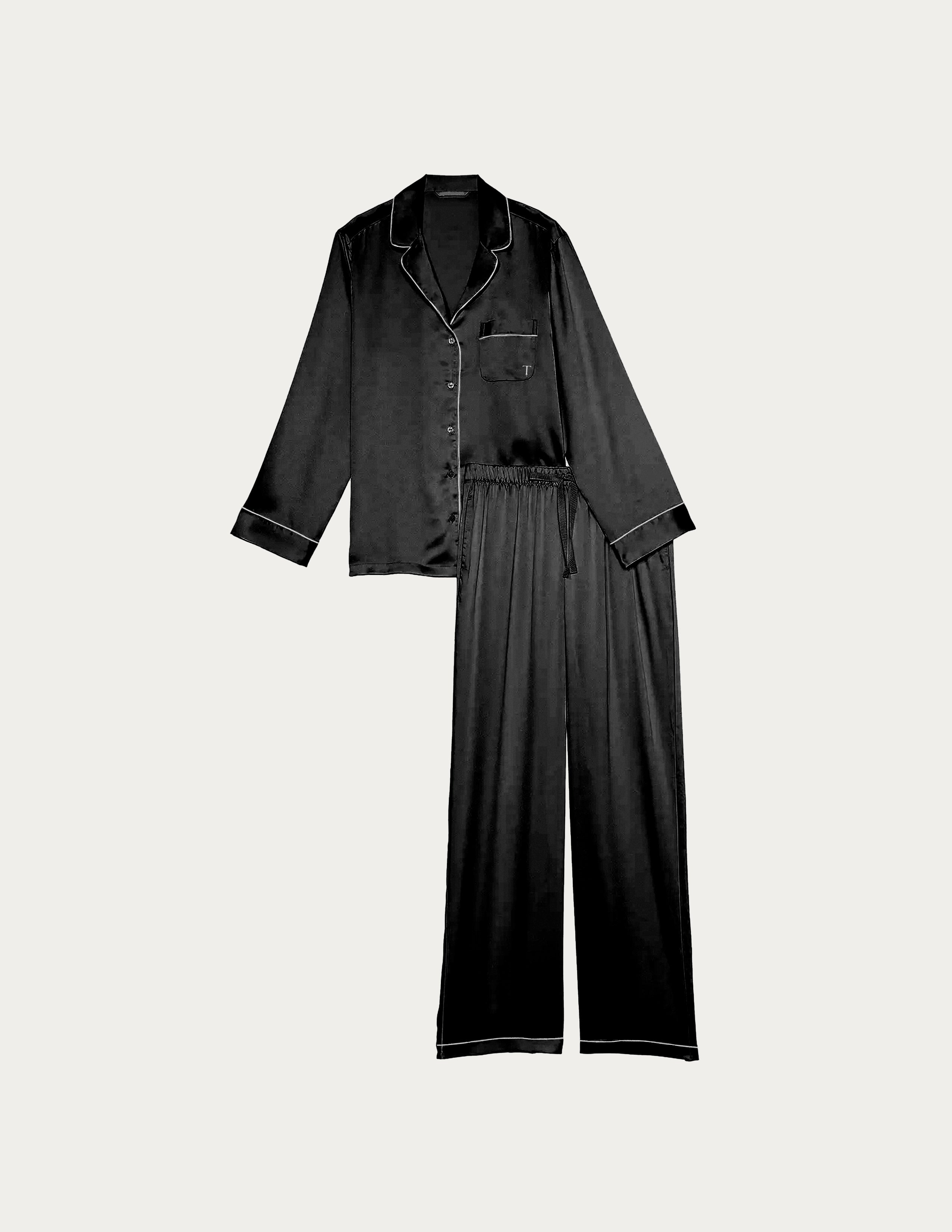 Black Satin Pajama Set