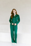 Emerald Green Satin Pajama Set
