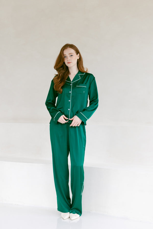 Emerald Green Satin Pajama Set