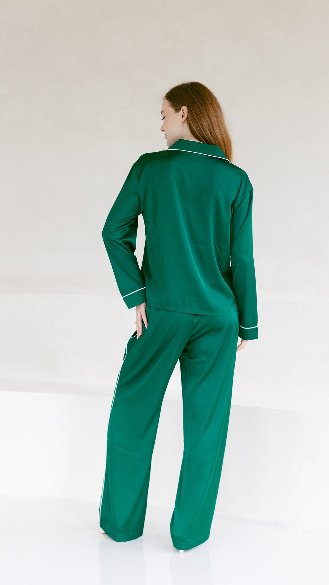 Emerald Green Satin Pajama Set
