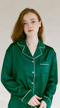 Emerald Green Satin Pajama Set