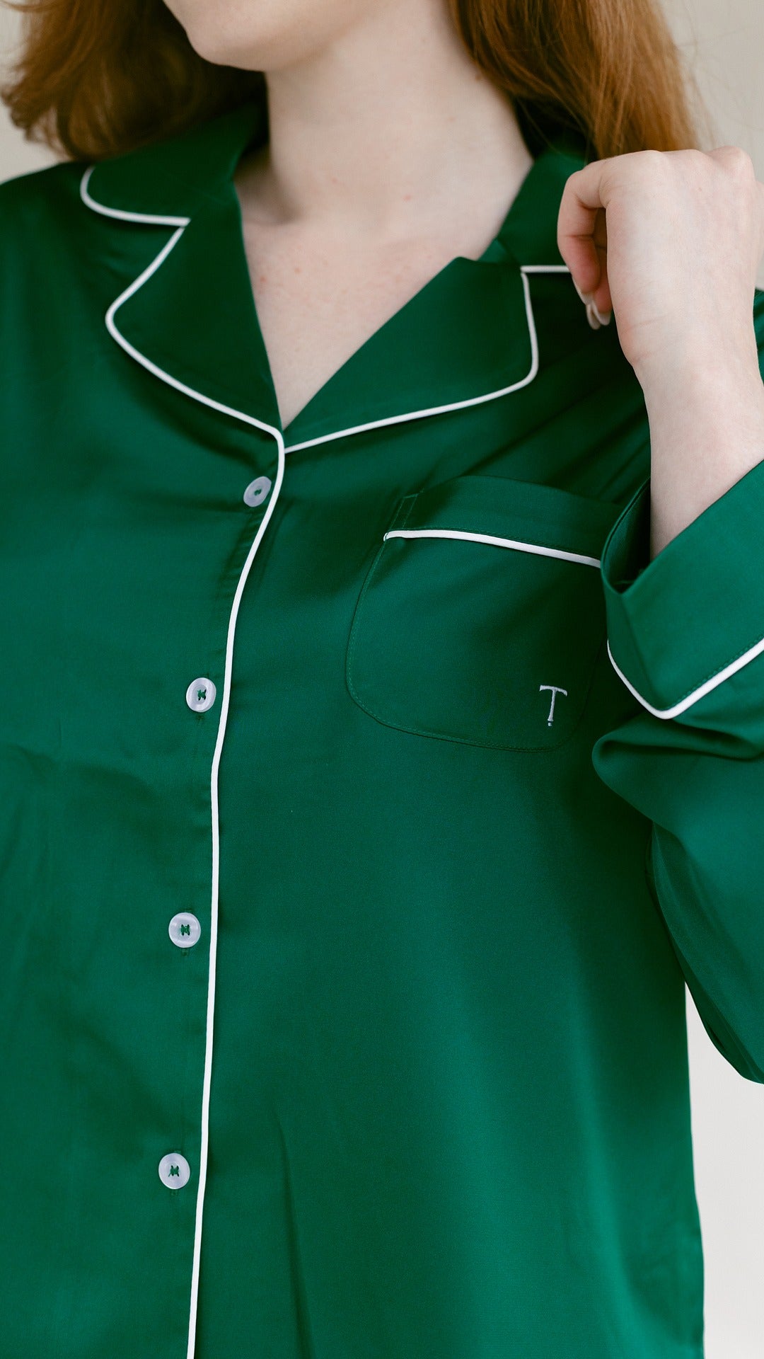 Emerald Green Satin Pajama Set