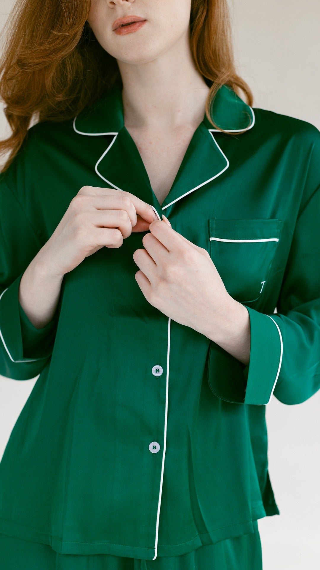 Emerald Green Satin Pajama Set