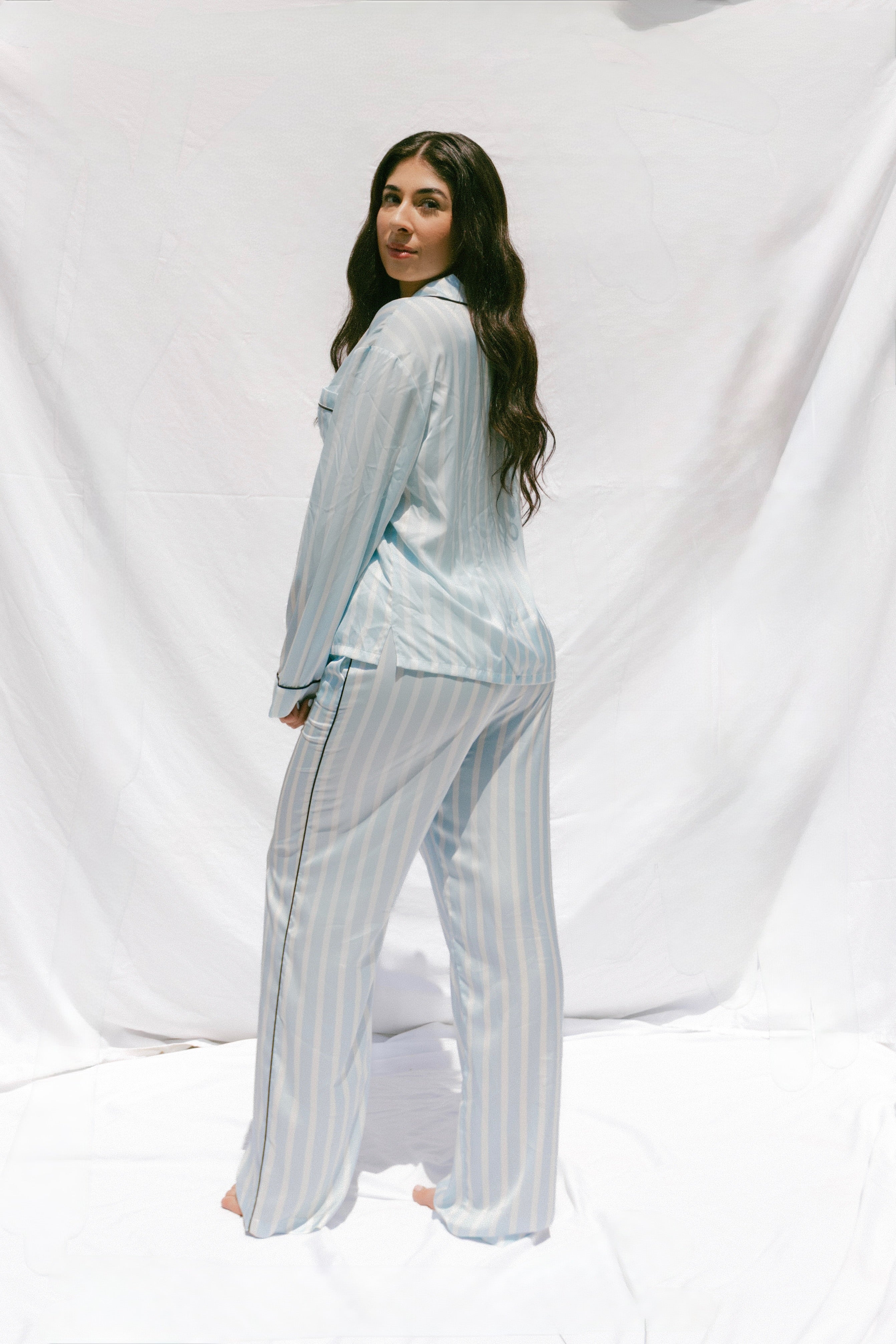 Sky Blue Satin Pajama Set