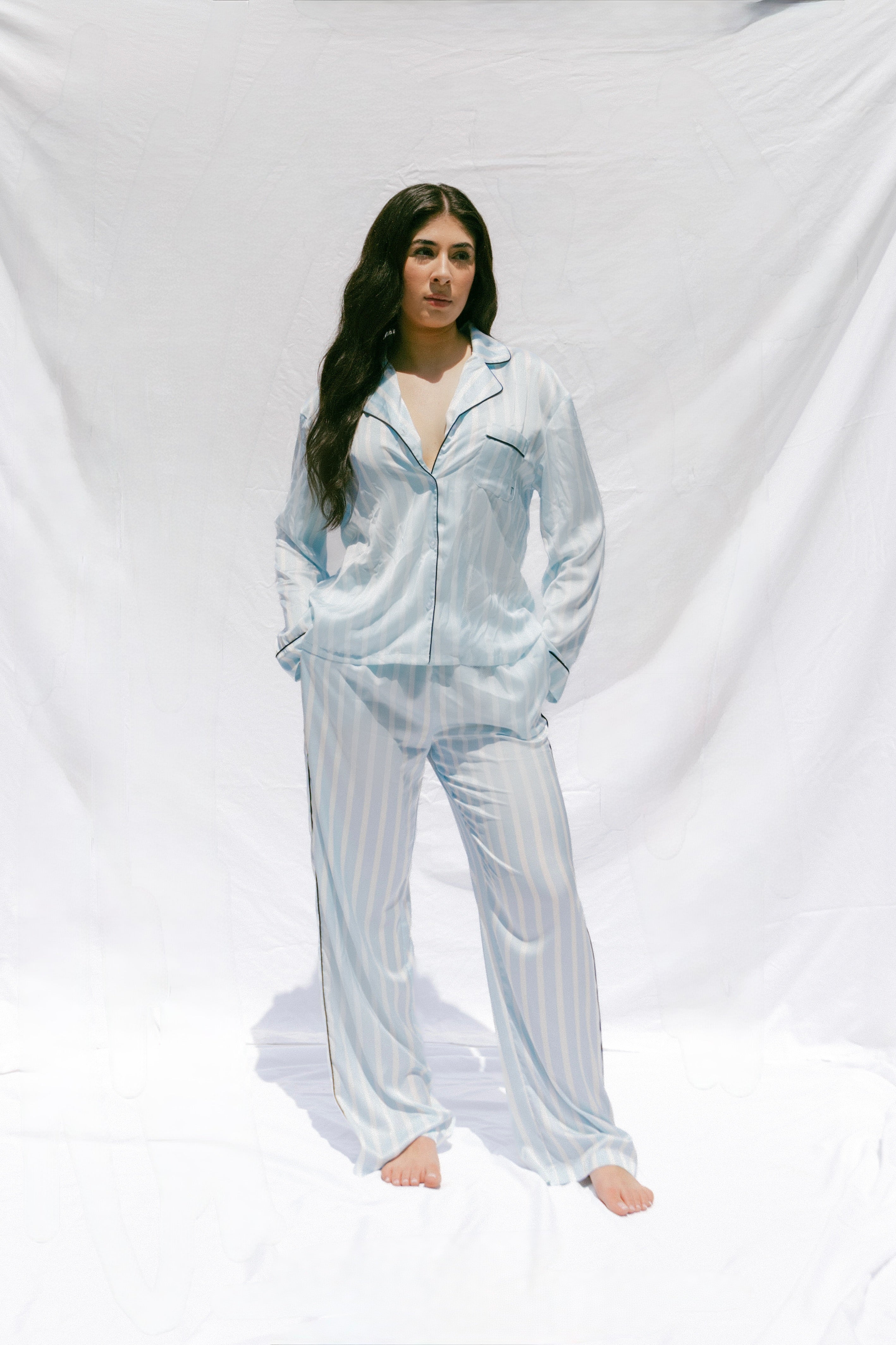 Sky Blue Satin Pajama Set