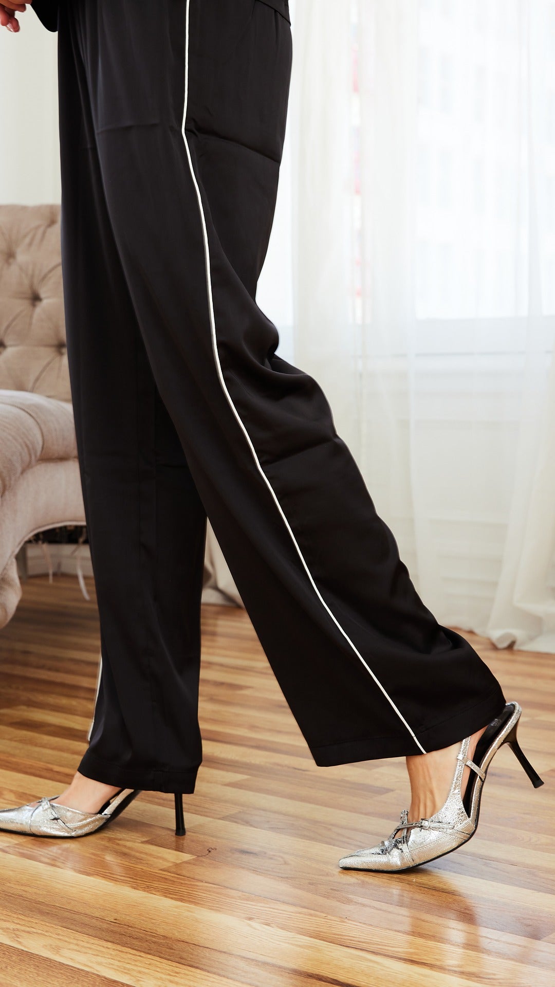 Black Satin Pajama Set