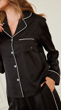 Black Satin Pajama Set