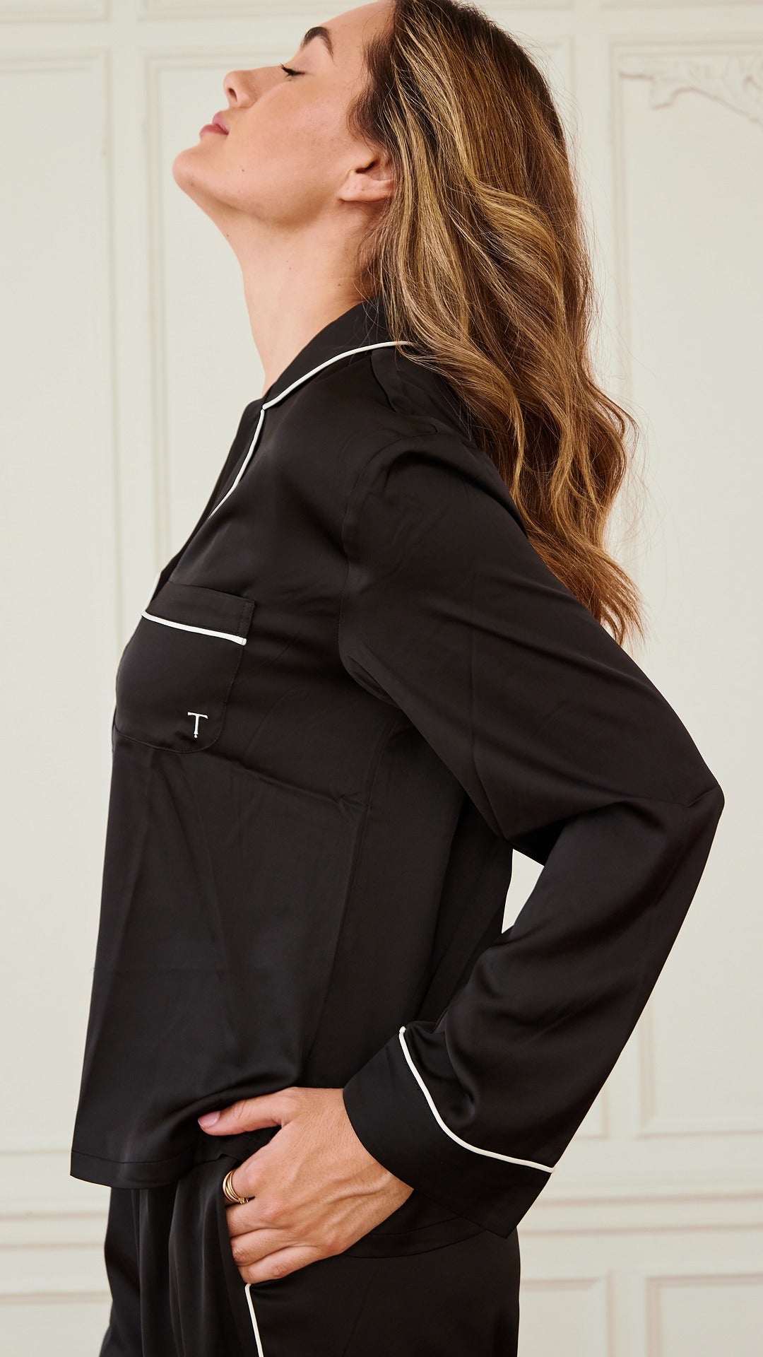 Black Satin Pajama Set