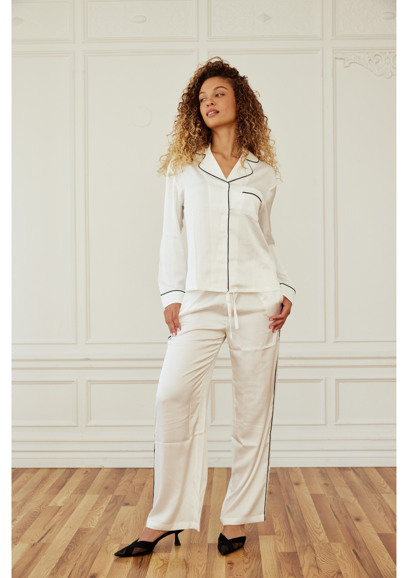 White Satin Pajama Set