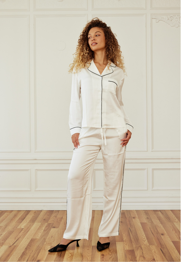 White Satin Pajama Set