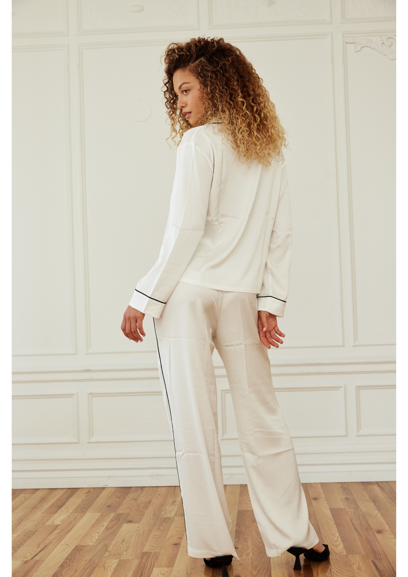 White Satin Pajama Set