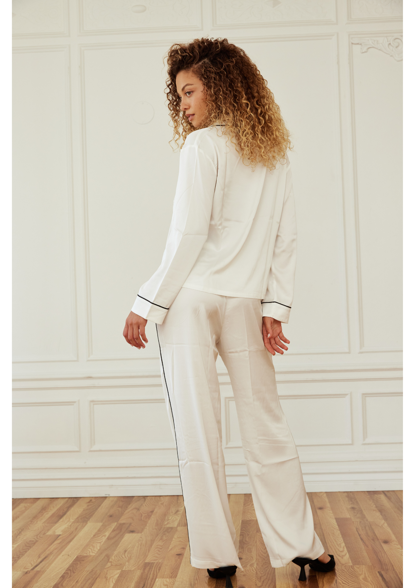 White Satin Pajama Set